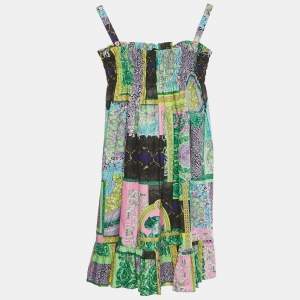 Pre Owned Versace Kids Green Barocco Print Cotton Shirring Dress 8Yrs 