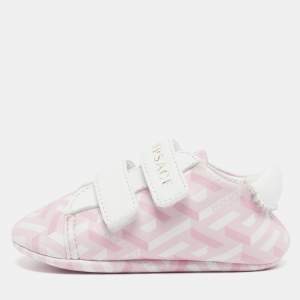 Pre Owned Versace La Greca Size 16 Pink/White Leather Sneakers