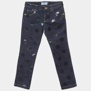 Young Versace Dark Blue Dot Print Denim Jeans 6 Yrs