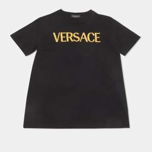Pre Owned Versace Kids Black Logo Embroidered Cotton T-Shirt 12 Yrs