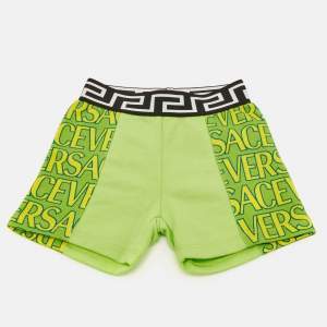 مملوكة مسبقًا Versace Kids Green Logo Print Fleece Shorts 6/9M 