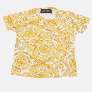 Pre Owned توب فيرساتشي أطفال جيرسي بطبعة باروكو أبيض/أصفر 12/18 شهرًا