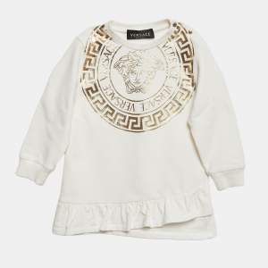 Versace Kids White Medusa Print Cotton Knit Dress 18-24 M