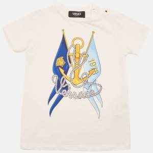 Versace Kids White L'Ancora Print Cotton Crew Neck T-Shirt 36 M