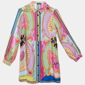 Pre Owned Versace Multicolor Ventagli Print Silk Shirt Dress 12 Yrs