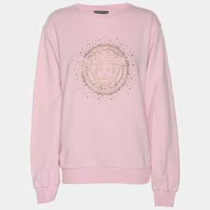 مملوكة مسبقًا Versace Pink Knit Embellished Medusa Sweatshirt 14 Years