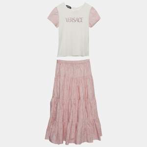 Pre Owned Versace White & Pink Cotton T-shirt & Maxi Skirt Set 10 Years