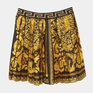Pre Owned Versace Kids Black Barocco Print Silk Pleated Mini Skirt 8Yrs