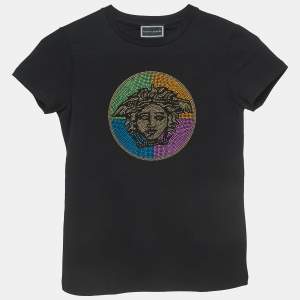 Young Versace Black Medusa Embellished Cotton T-Shirt (10 Yrs)