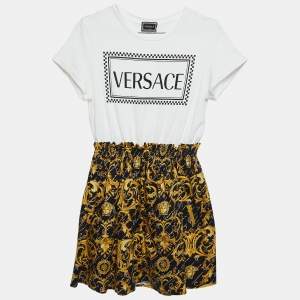 Versace White/Black Baroque Print Cotton T-Shirt Dress (12 Yrs)