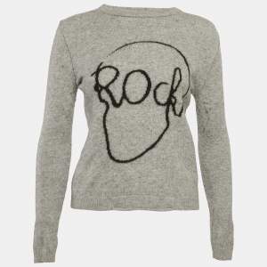 Zadig & Voltaire Kids Grey Skull Rock Pattern Wool Crew Neck Sweater 14 Yrs