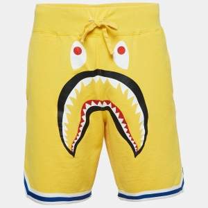 A Bathing Ape Yellow Printed Cotton BAPE Shorts L