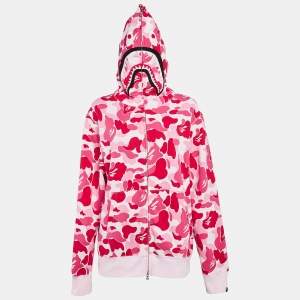 A Bathing Ape Pink/Red Camo Print Shark Applique Hoodie L