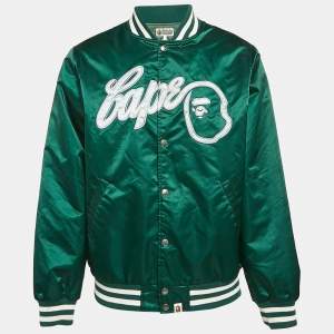 A Bathing Ape Green Nylon Bape Baseball Jacket L
