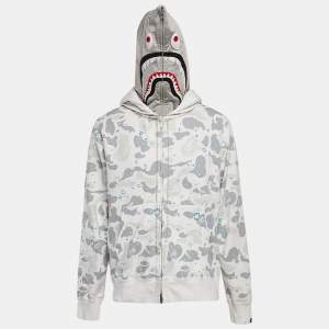 A Bathing Ape White Camo Print Cotton Zip-Up Hoodie L