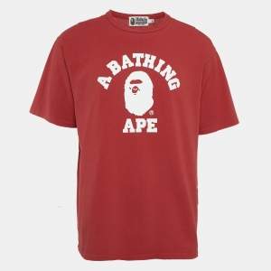 A Bathing Ape Red Logo Print Jersey Crewneck T-Shirt XXL