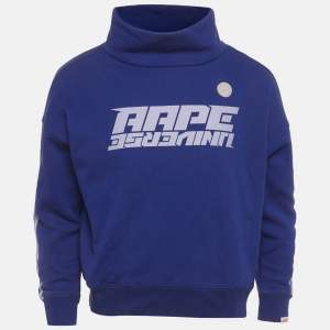 Pre Owned Aape By A Bathing Ape Blue Jersey Graphic Print Mock Neck Sweatshirt XXS