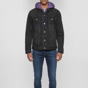 Pre Owned A Bathing Ape Black Denim and Jersey Hooded Jacket XL