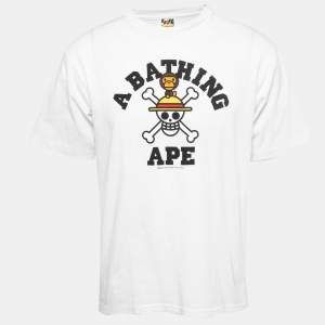 A Bathing Ape White Logo Print Cotton Crew Neck T-Shirt XL