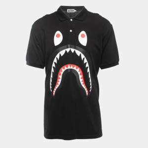 A Bathing Ape Black Shark Print Cotton Pique Polo T-Shirt XXL