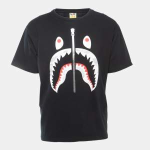 A Bathing Ape Black Shark Print Cotton Crew Neck Half Sleeve T-Shirt XL