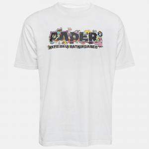 A Bathing Ape White Printed Knit Crew Neck T-shirt M