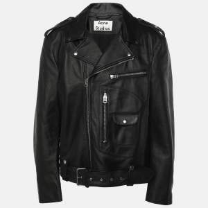 Acne Studios Black Leather Biker Jacket XXL