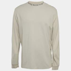 Acne Studios Beige Logo Neck Jersey Long Sleeve T-Shirt L
