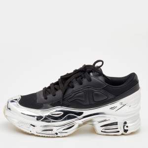 Adidas By Raf Simons Black/Silver Mesh And Leather Ozweego Core Sneakers Size 39