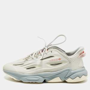 Pre Owned حذاء رياضي أديداس أوزويغو سيلوكس جلد صناعي رمادي بحجم 41.5 مع أربطة داش