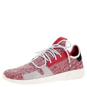 Pharrell Williams x Adidas Red/White Knit Fabric Solar Hu Sneakers Size 46