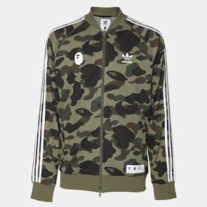 Adidas x BAPE Green Camo Stretch Knit Logo Printed Hoodie S