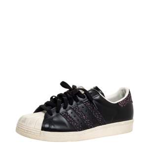 Pre Owned Adidas Black Leather Superstar 80s Sneakers Size 42