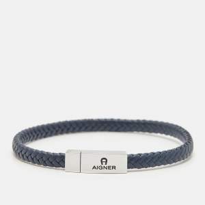 Pre Owned Aigner Leather Silver Tone Bracelet