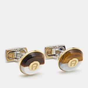 Aigner Tiger's Eye Mother of Pearl Two Tone Cufflinks