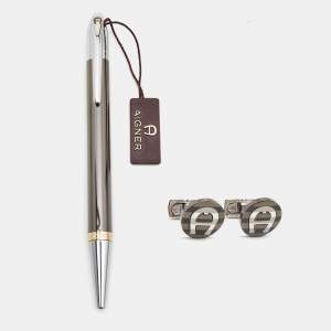 Aigner Metallic Grey Ballpoint Pen and Cufflinks Set