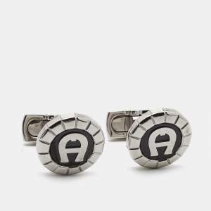 Aigner Oseo Carbon Fiber Silver Tone Cufflinks