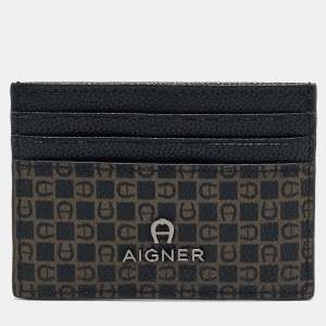 Aigner Black/Brown Monogram Coated Canvas and Leather Card Holder
