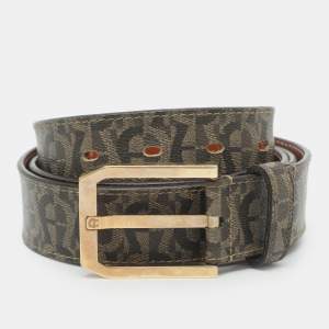 Pre Owned Aigner 105 cm Buckle Belt Beige Signature Coated Canvas