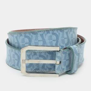 مملوكة مسبقًا Aigner 110 cm Buckle Belt Blue Signature Coated Canvas