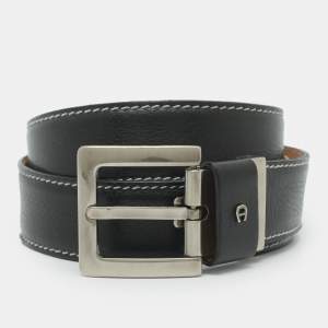 مملوكة مسبقًا Aigner 110 cm Buckle Belt Black Leather