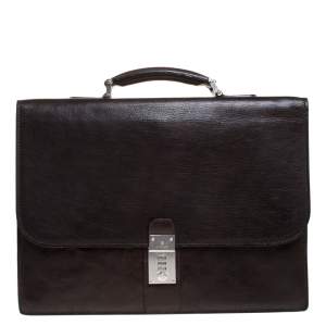 Aigner Dark Brown Leather Top Briefcase