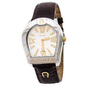 Pre Owned Aigner Silver Two-Tone Stainless Steel Verona A48000 Women's Wristwatch 39 mm