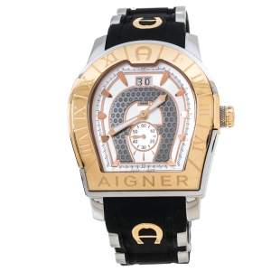 Aigner Two Tone Stainless Steel & Rubber Roma A38100 Men's Wristwatch 44 MM
