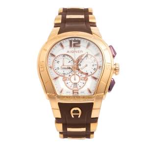 Aigner Silver Gold Plated Stainless Steel Rubber Palermo A58500 Men's Wristwatch 47 mm