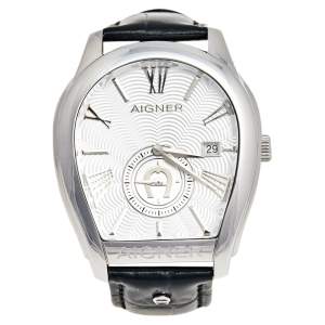 Aigner Silver Stainless Steel Leather Milano A131100 Men's Wristwatch 42 mm