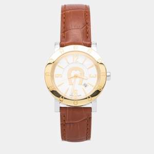 Aigner White Two Tone Stainless Steel Leather Cortina A26000 Men's Wristwatch 41 mm 