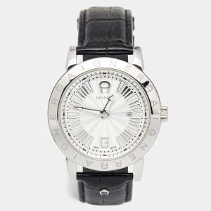 Aigner Silver Stainless Steel Leather Cortina A26000 Men's Wristwatch 42 mm
