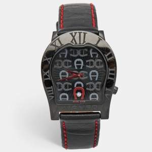 Aigner Black PVD Coated Stainless Steel Leather Verona Nuovo 44 A22000 Men's Wristwatch 37 mm 