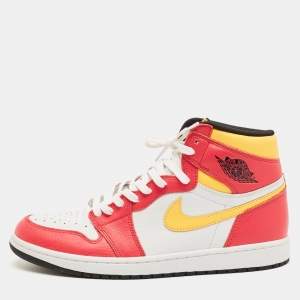 Pre Owned Air Jordans Multicolor Leather Jordan 1 Retro High OG Light Fusion Red Sneakers Size 45.5